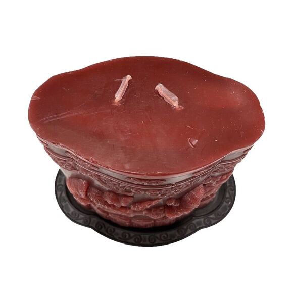 Vintage Wine Red Chinese Dragon Candle on Stand - Picture 2 of 8